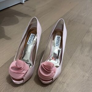 Badgley Mischka Blush Peep-Toe Heels with Floral Detail